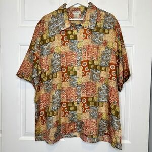 BOGARI Vintage‎ 100% Silk Patchwork Camp Shirt Short Sleeve Women's 20W
